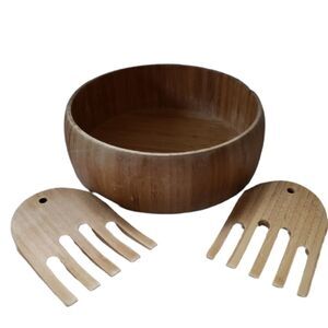 Wood Salad Bowl w/Salad Hands believed to be Bamboo